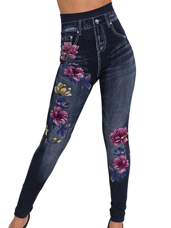 Discount Flower Print Skinny Tapered Pants  