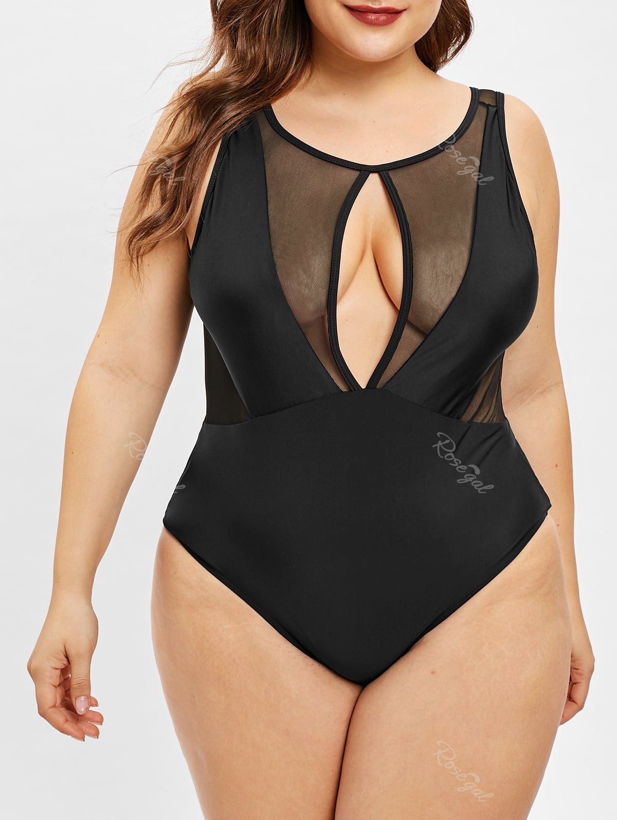 40 Off Mesh Panel Backless Plus Size Swimsuit Rosegal 