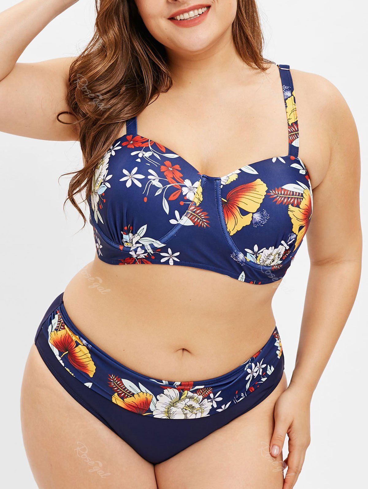 

Plus Size Printed Padded Bikini Set, Cadetblue
