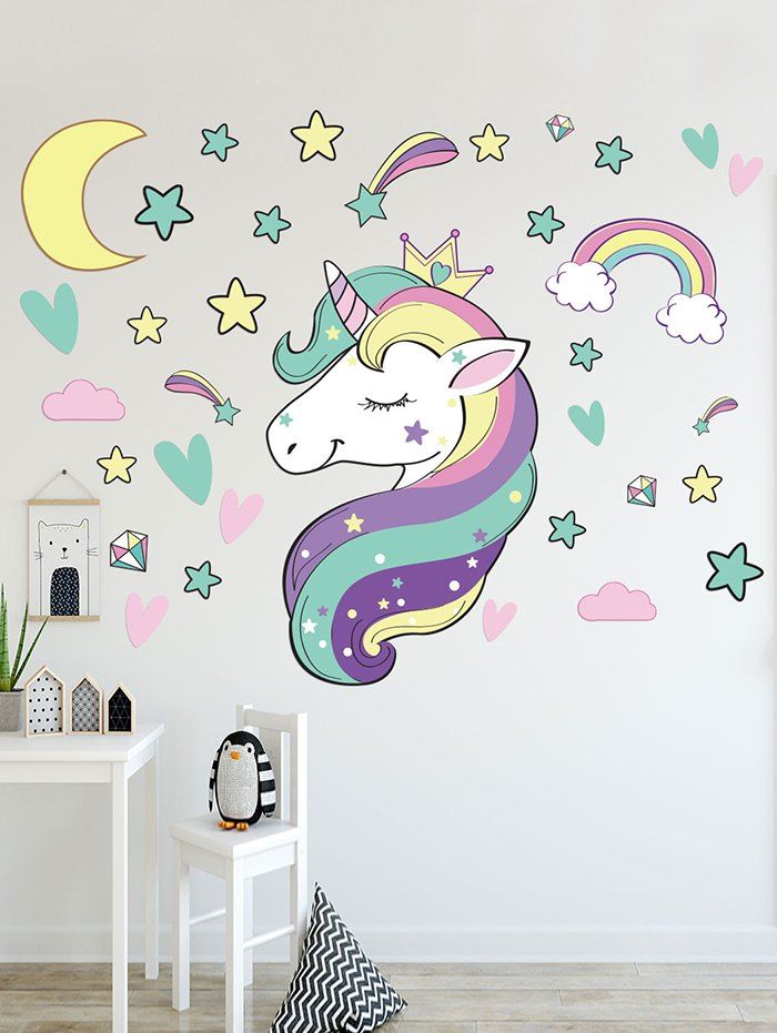 

Rainbow Unicorn Star Pattern Removable Wall Sticker, Multi