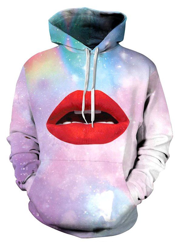 

3D Tie Dye Lip Print Pullover Hoodie, Mauve