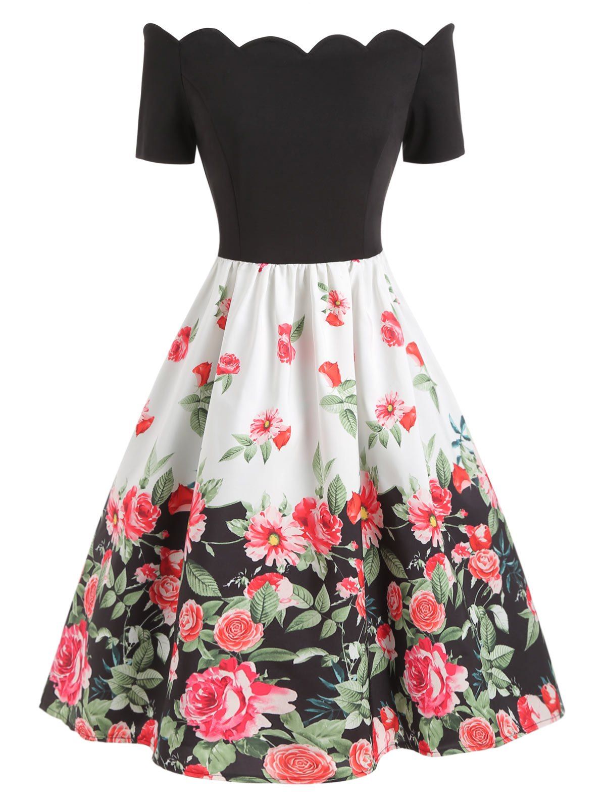 

Scalloped Off The Shoulder Floral Print Dress, Multi