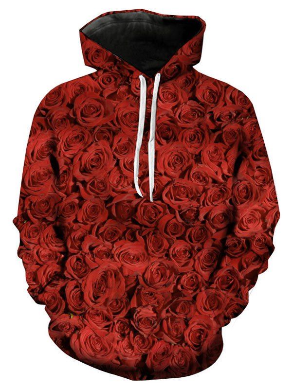 Valentines Day 3D Roses Printed Pullover Hoodie