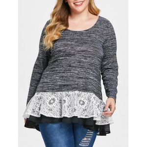 

Plus Size Layered Lace Hem Marled T-shirt, Dark gray