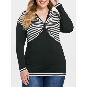 

Plus Size Knot Stripe Pattern T-shirt, Black