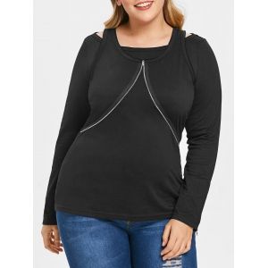 

Plus Size Solid Color Crop Top and Vest, Black