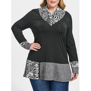 

Shawl Collar Contrast Trim Plus Size T-shirt, Black