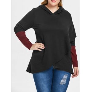 

Plus Size Hit Color Wrap Hoodie, Black