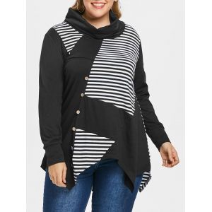 

Plus Size Striped Handkerchief T-shirt, Black