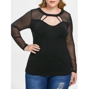 

Plus Size Cut Out Sheer Mesh Sleeve T-shirt, Black