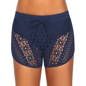 

Openwork Plus Size Elastic Waist Shorts, Dark slate blue