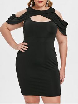 Plus Size Cold Shoulder Cut Out Bodycon Dress - BLACK - L