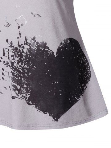 

Heart and Note Pattern Lace Print T-shirt, Gray