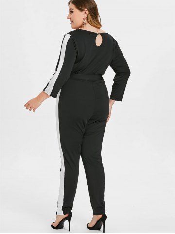 

Plus Size Low Cut Contrast Trim Jumpsuit, Black