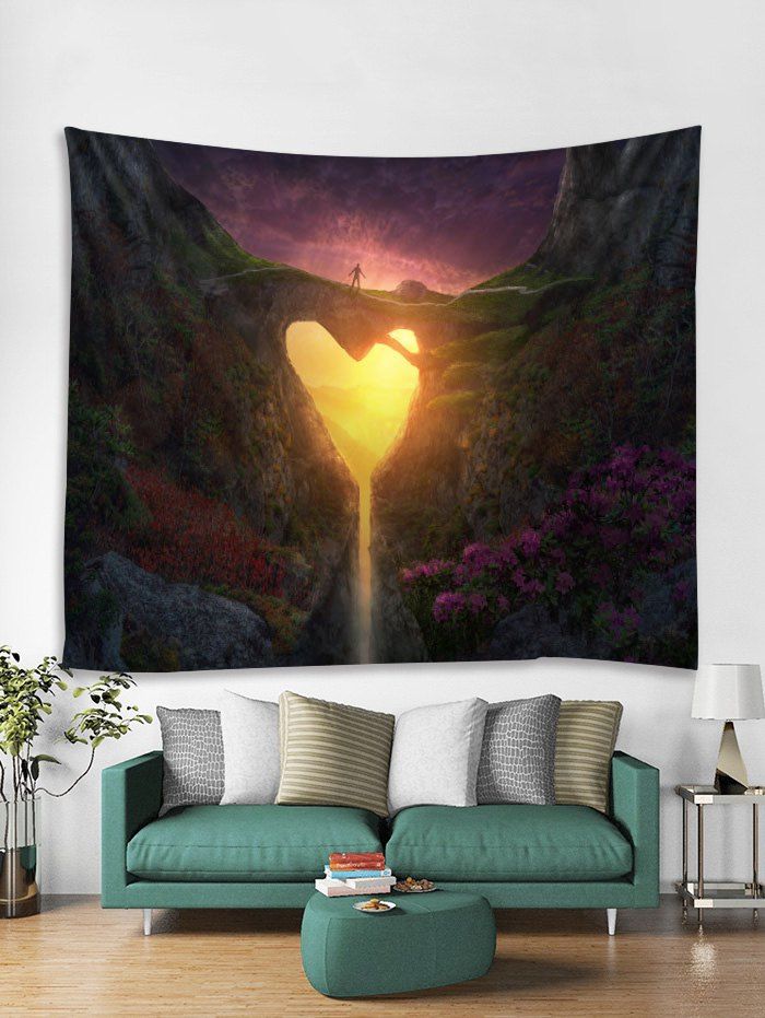 

Heart Hole Mountain Print Wall Tapestry, Dark forest green