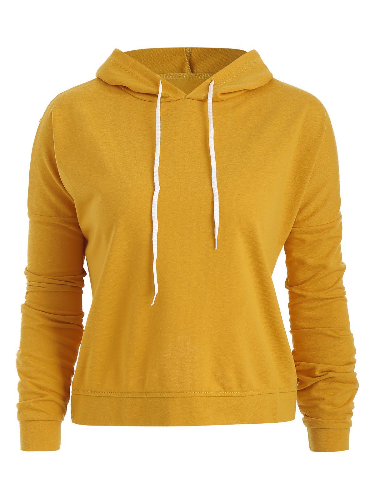 

Solid Long Sleeve Drawstring Crop Hoodie, Corn yellow