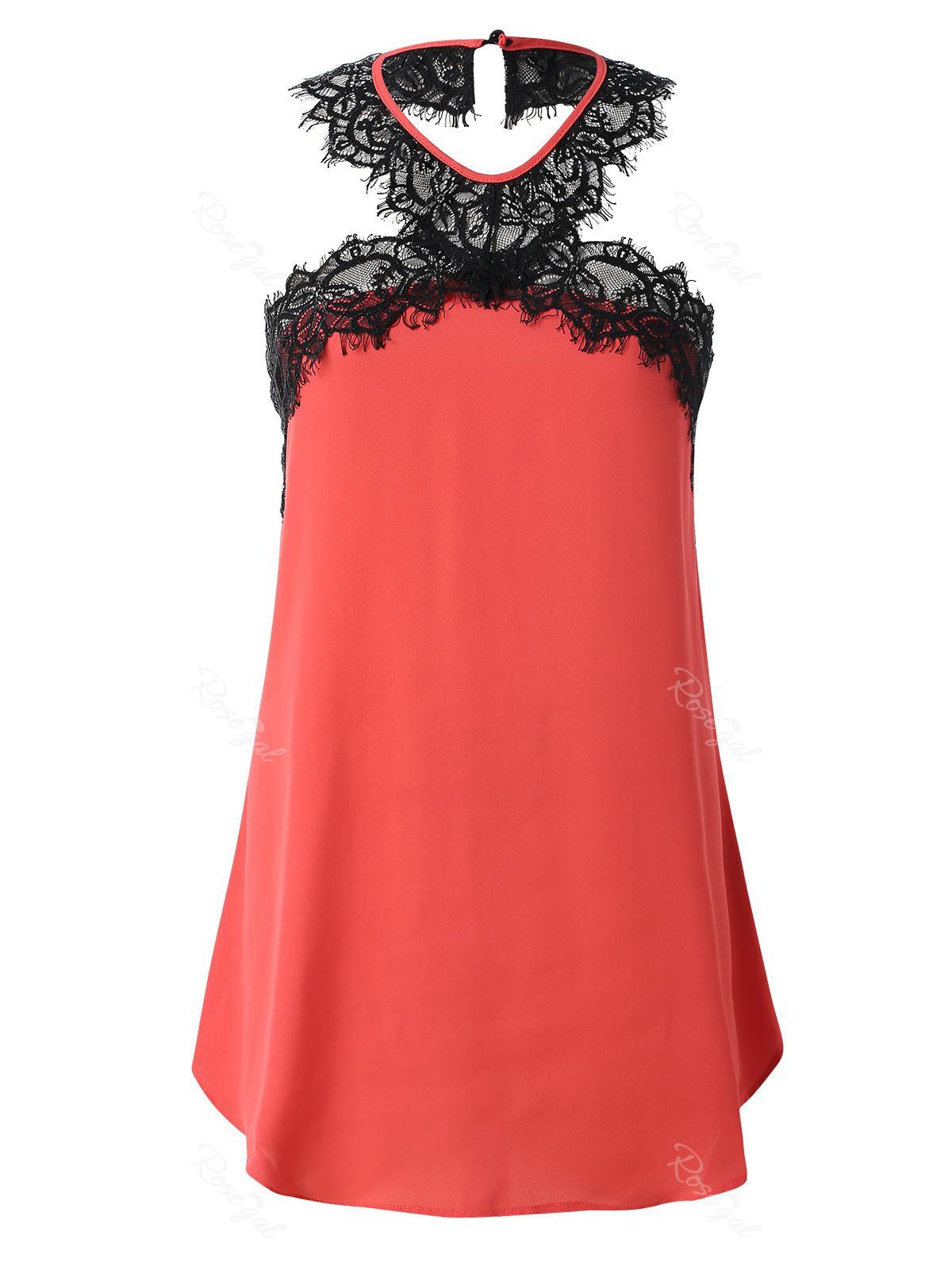 

Plus Size Cut Out Lace Panel Tank Top, Light coral