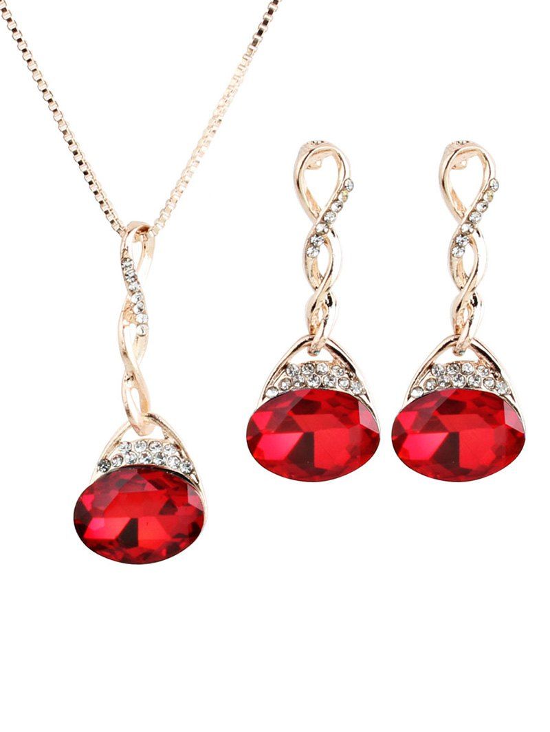 

Gem Geometric Rhinestone Necklace Earrings Set, Red