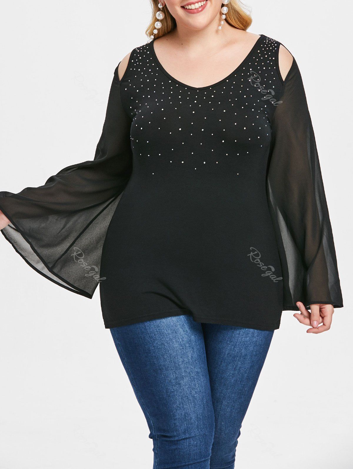 

Plus Size Cut Out Rhinestone T-shirt, Black