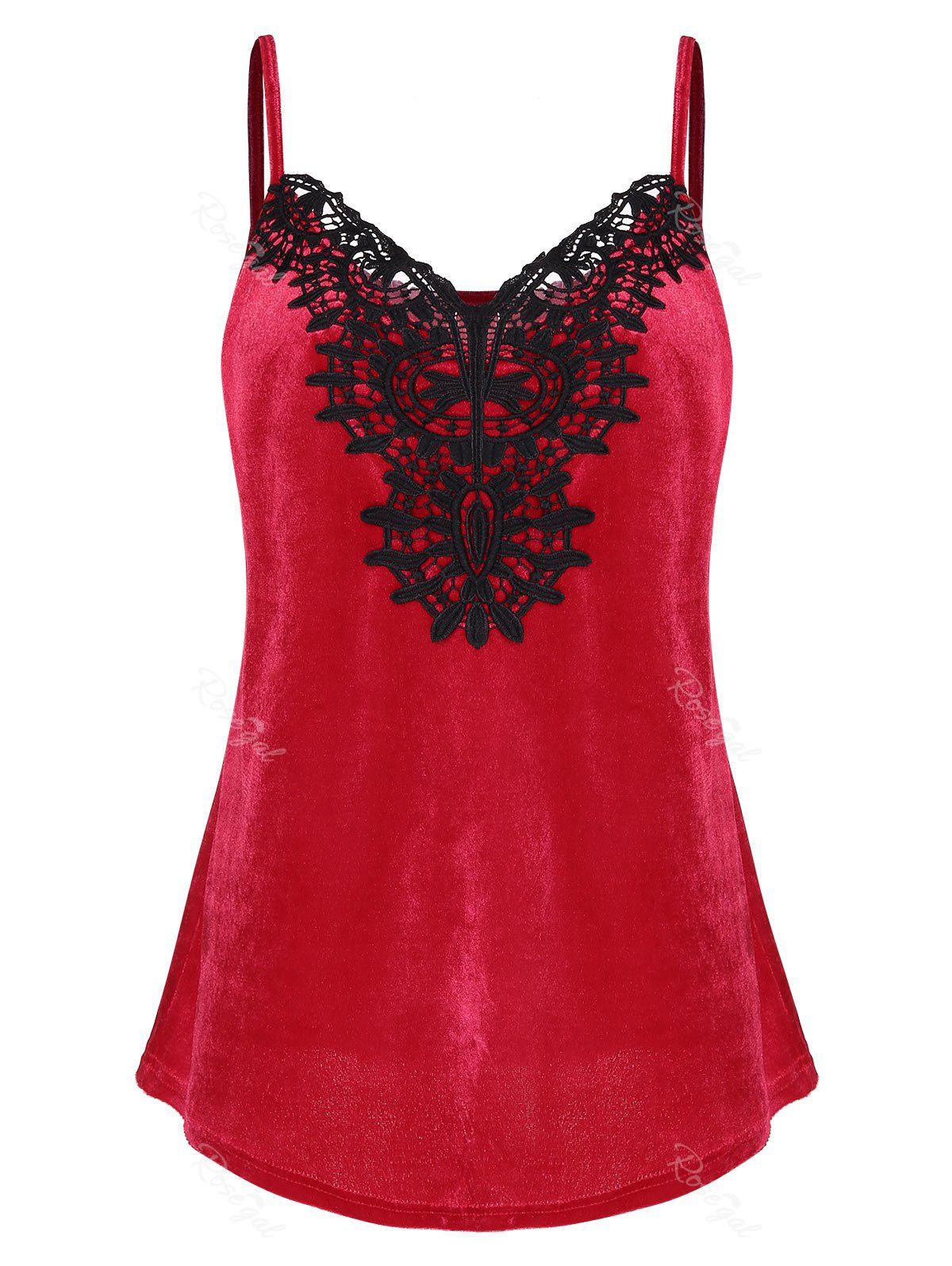 

Plus Size Lace Applique Velvet Tank Top, Lava red