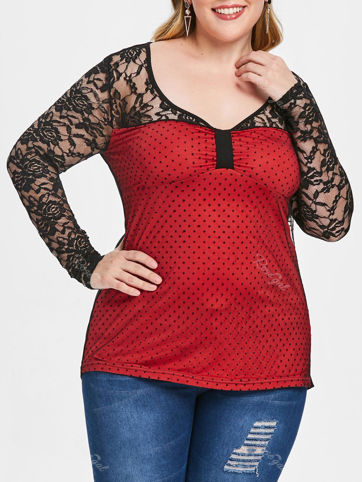 red polka dot shirt plus size