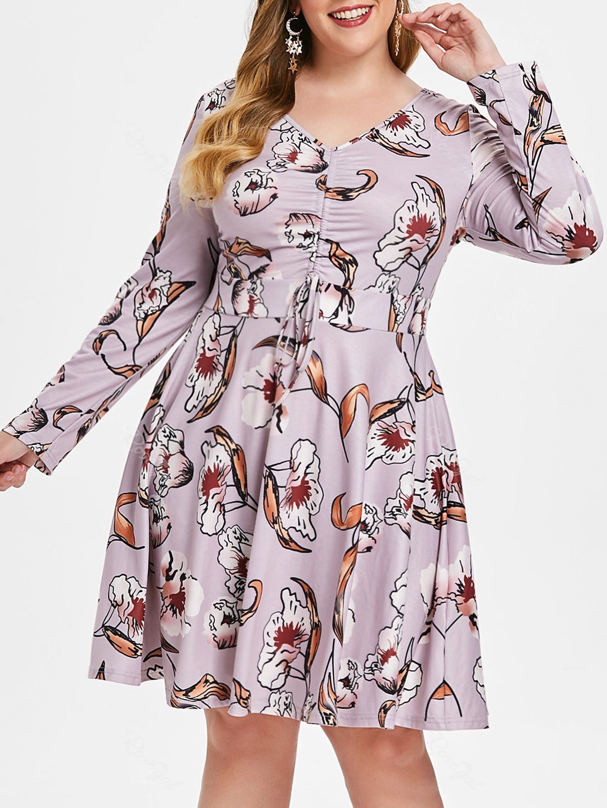 

Plus Size Cinched Floral Flare Dress, Lavender blue