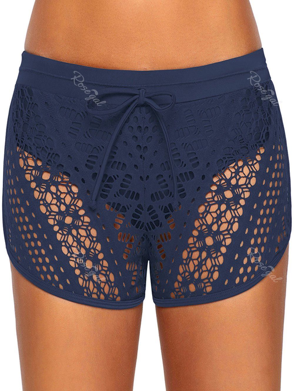 

Openwork Plus Size Elastic Waist Shorts, Dark slate blue