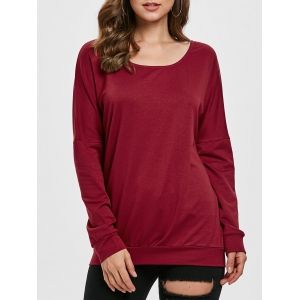 

Solid Color Drop Shoulder Scoop Neck Sweatshirt, White
