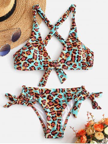 Off Floral Print Self Tie Criss Cross Bikini Set Rosegal