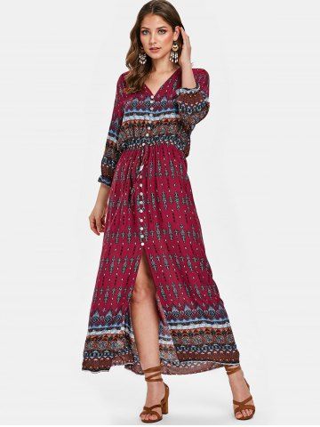 

Boho Printed Button Half Sleeve Dress, Multi