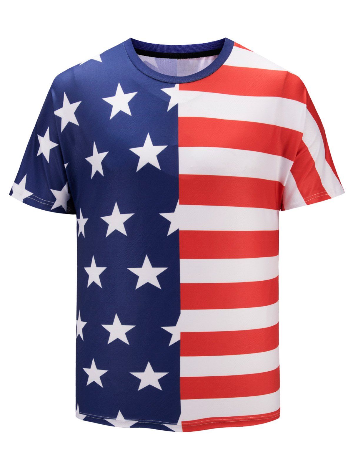 

3D American Flag Print Short Sleeve T-shirt, Deep blue