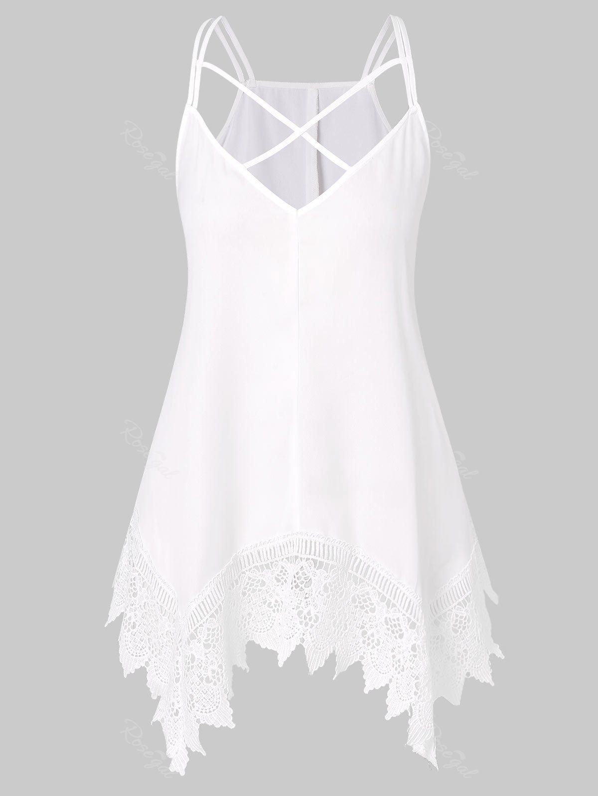 

Plus Size Criss Cross Lace Hem Strappy Cami Top, White