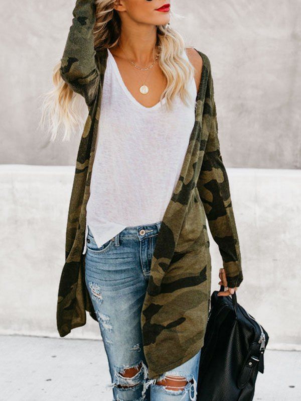 camo long cardigan