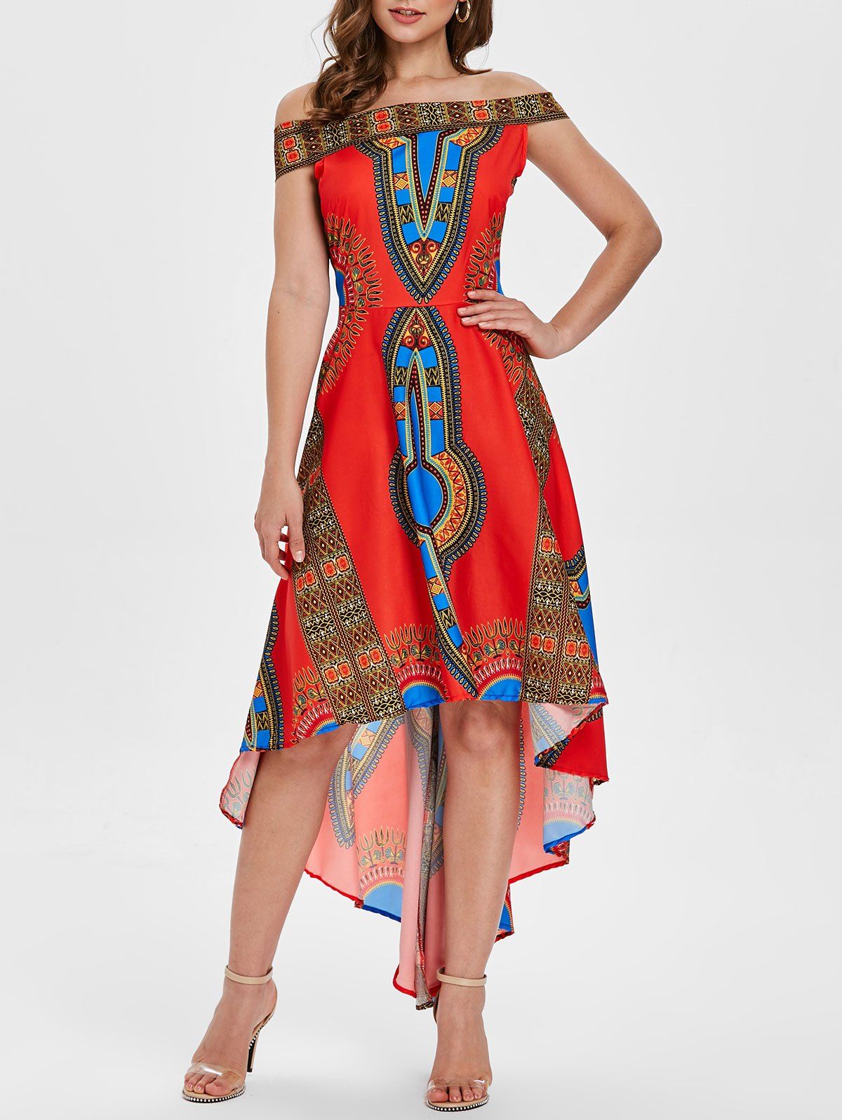 

Off The Shoulder Bohemian Print Dress, Multi