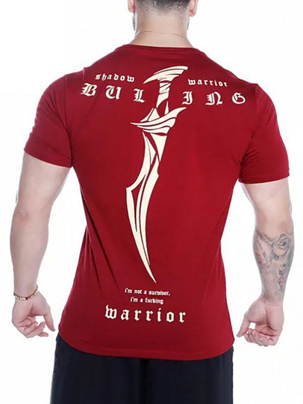 

Sword Letters Print Short Sleeves T-shirt, Red wine