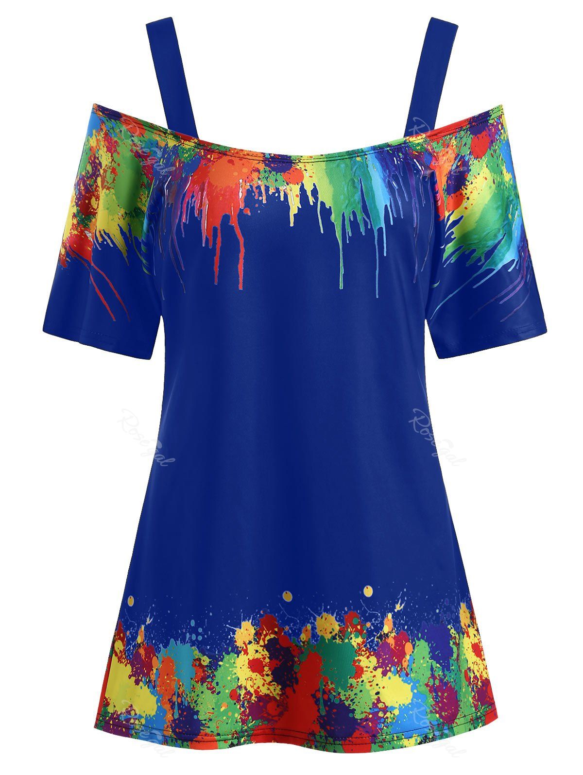 

Plus Size Tie Dye Open Shoulder T Shirt, Blue