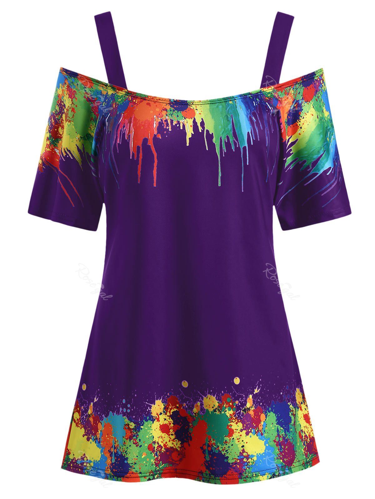 

Plus Size Tie Dye Open Shoulder T Shirt, Purple