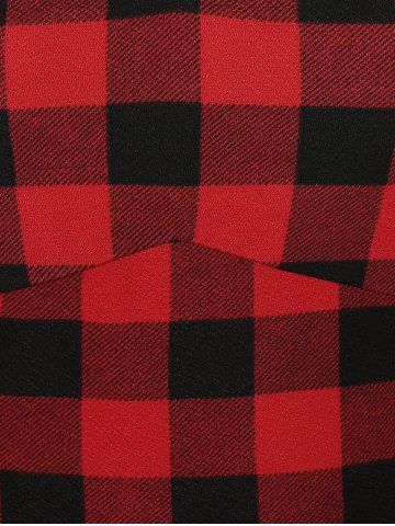 

Plus Size High Low O Ring Criss Cross Plaid Dress, Red wine