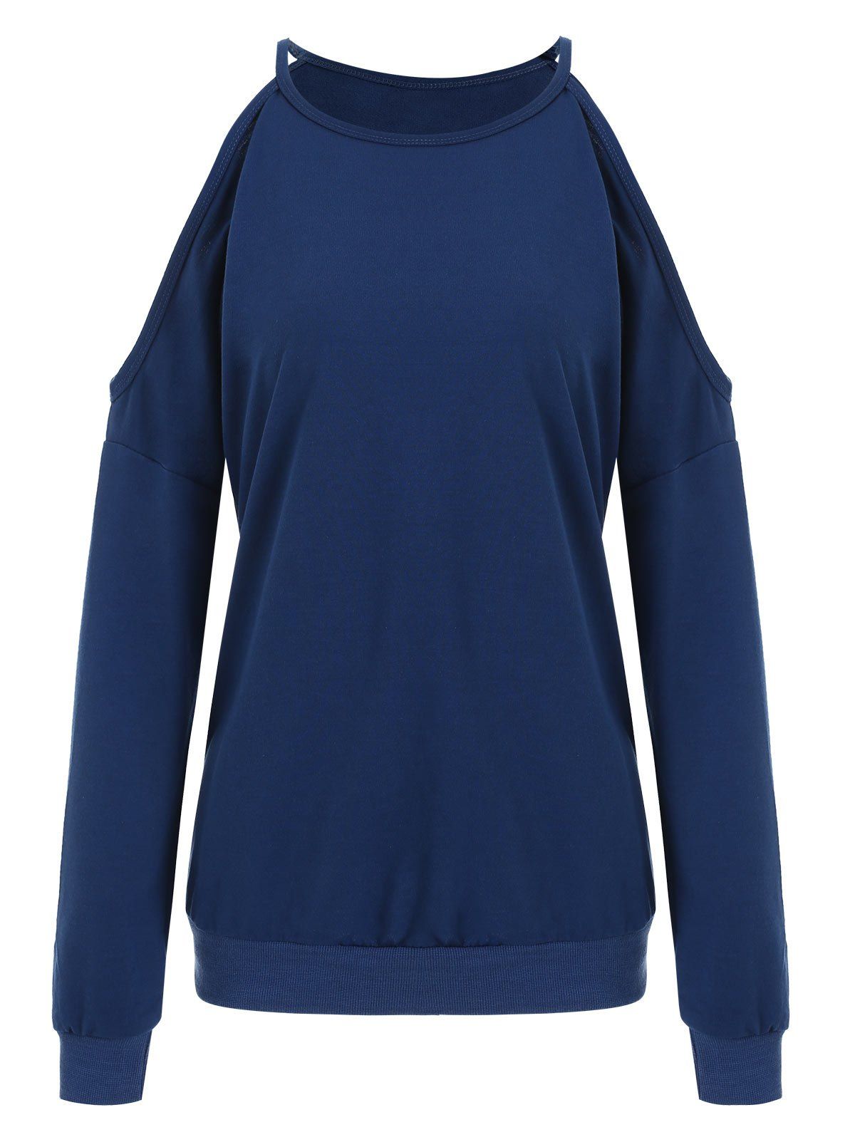 

Round Neck Cold Shoulder Sweatshirt, Blue