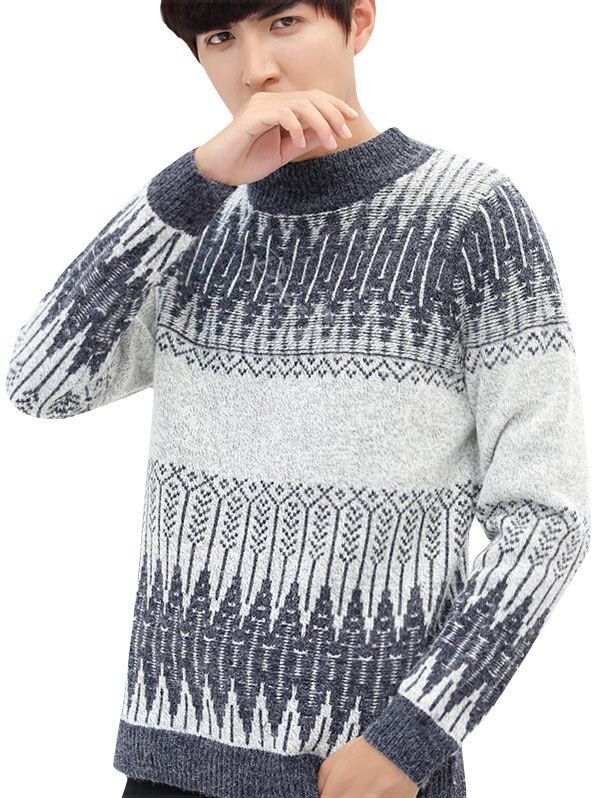 Buy Geometric Pattern Soft Pullover Knit Sweater  
