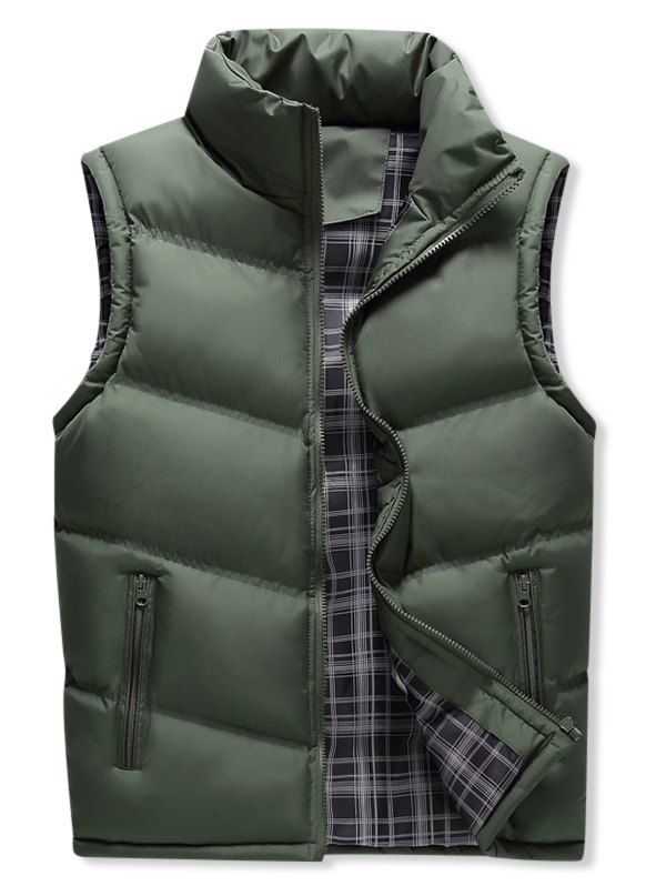 

Winter Zipper Pockets Solid Puffer Waistcoat, Army green