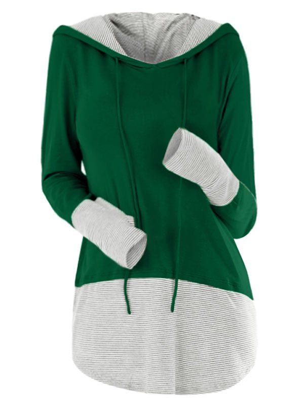 

Striped Panel Long Sleeve Hoodie, Medium sea green