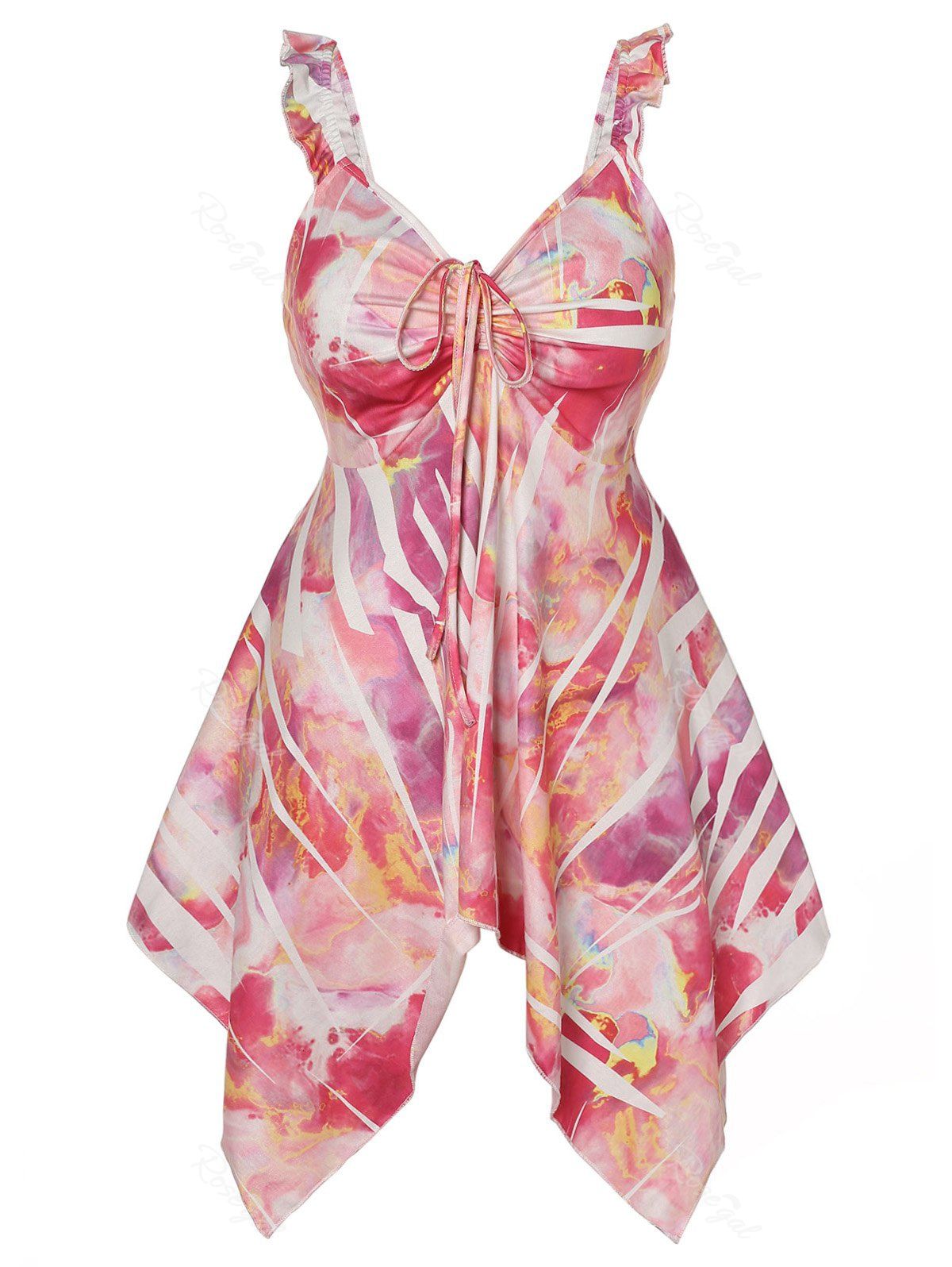 

Printed Handkerchief Empire Waist Plus Size Tank Top, Multi