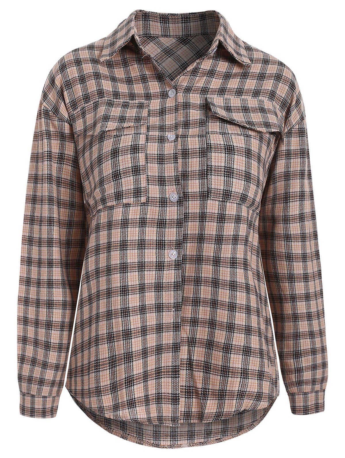 

Plaid Long Sleeves Pockets Shirt, Multi