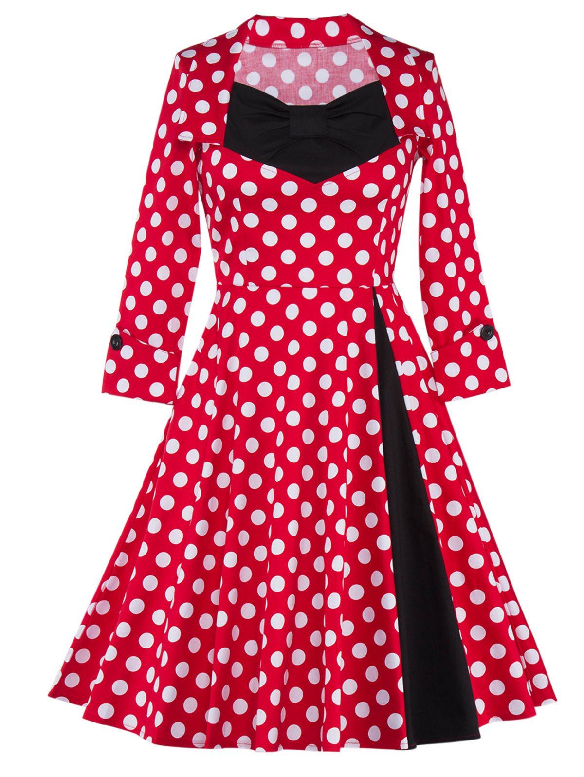 Polka Dot Print Long Sleeve A Line Dress