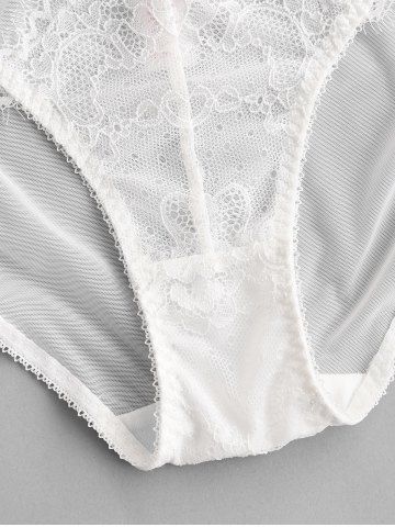 

See Through Lace Panel Mesh Briefs, White