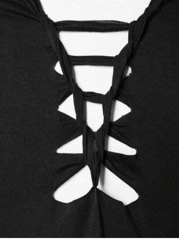

Plus Size Twist Cut Out Butterfly Skull Print Tank Top, Black