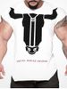 Letters Corn Horn Print Sleeveless T Shirt -  