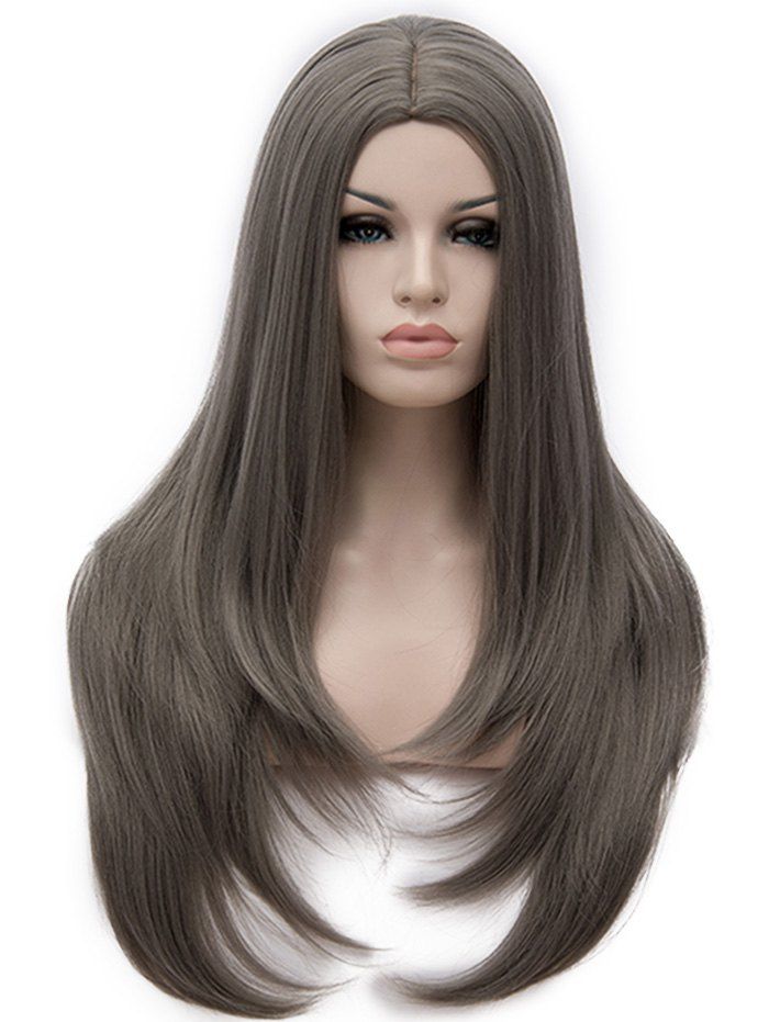 

Center Parting Long Tail Adduction Straight Capless Synthetic Wig, Gray