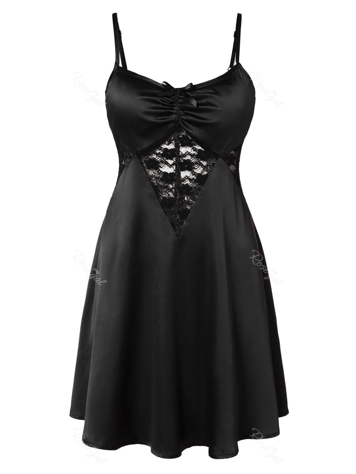 

Plus Size Cami Backless Lace Insert Babydoll, Black